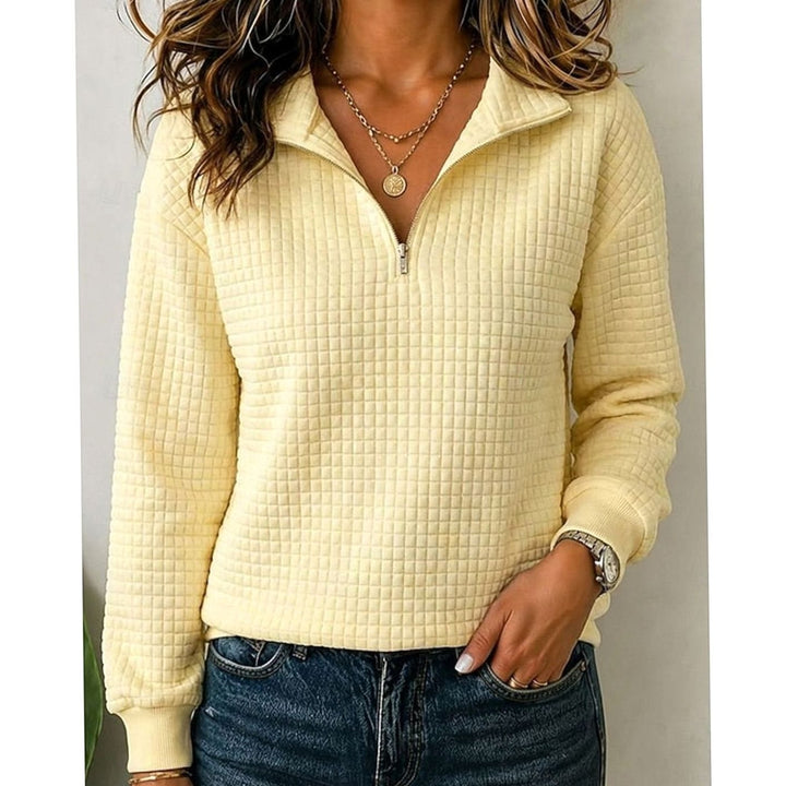 Women's Quilted Quarter-Zip Pullover Sweater Stand Collar - Yellow