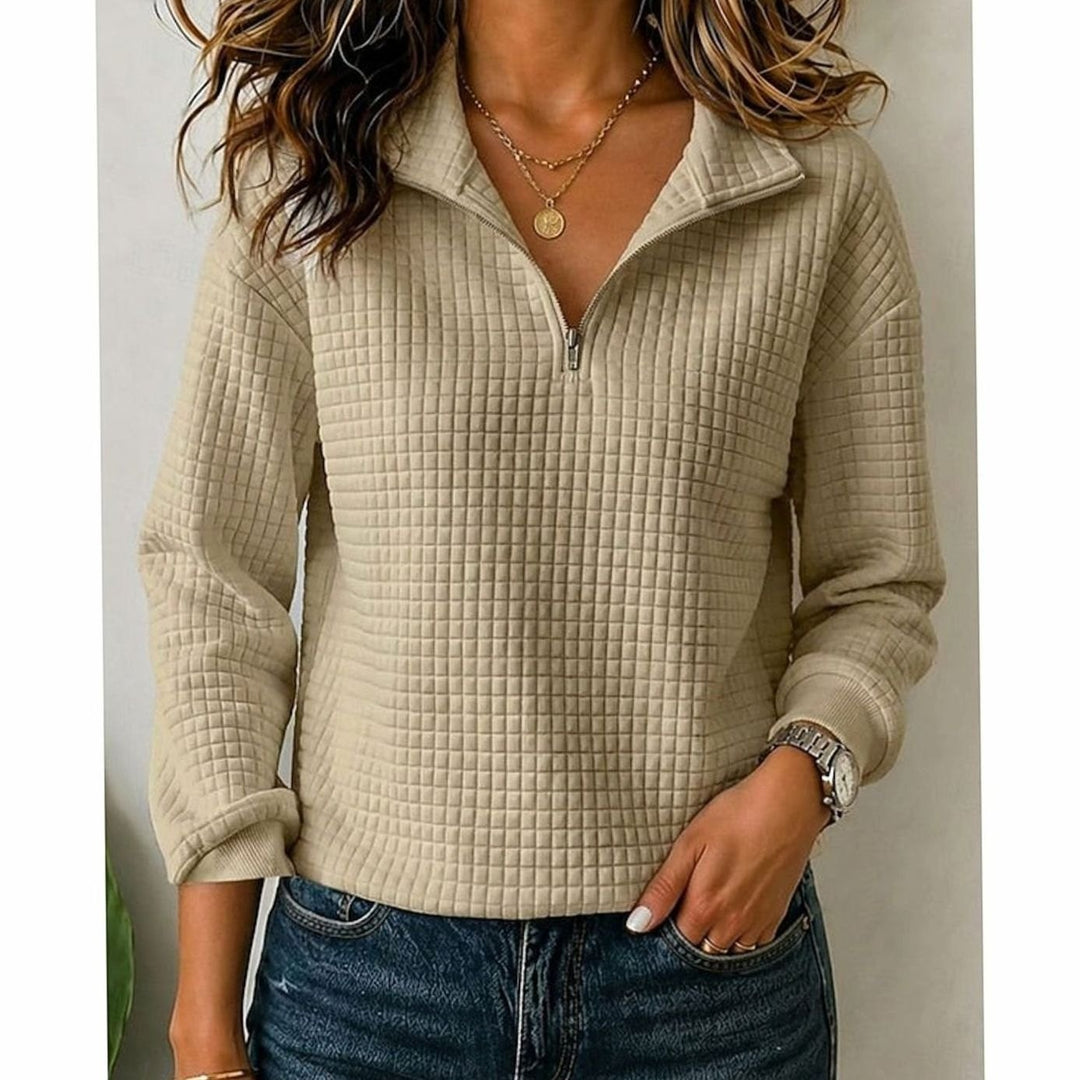 Women's Quilted Quarter-Zip Pullover Sweater Stand Collar - Camel