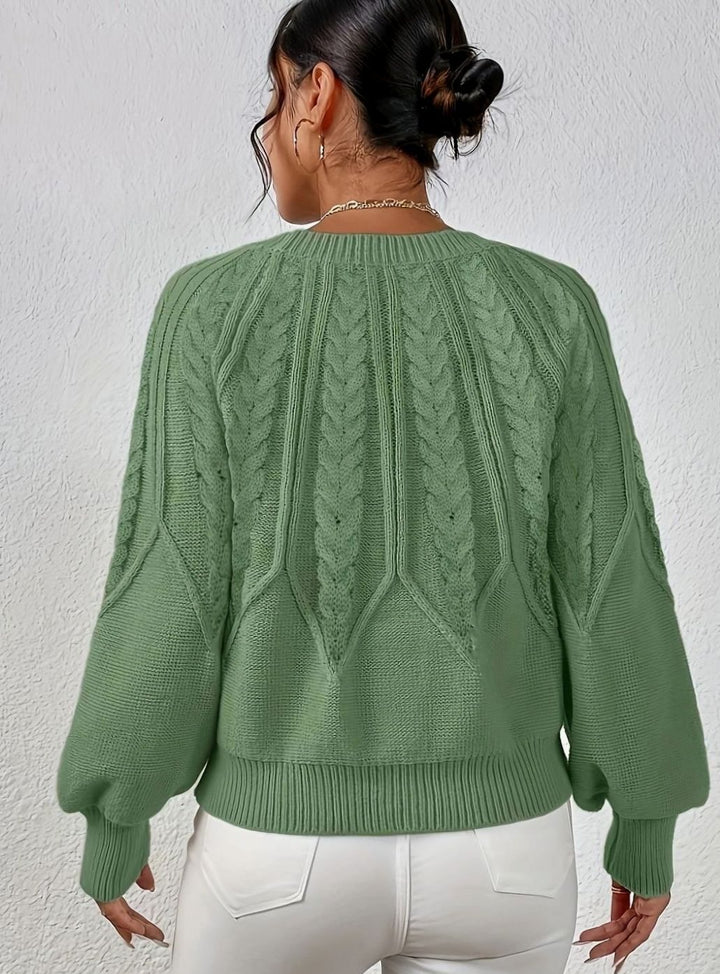 Women's Relaxed Cable-Knit Lantern-Sleeve Sweater