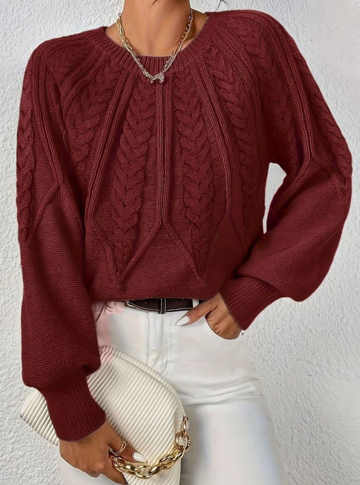 Women's Relaxed Cable-Knit Lantern-Sleeve Sweater