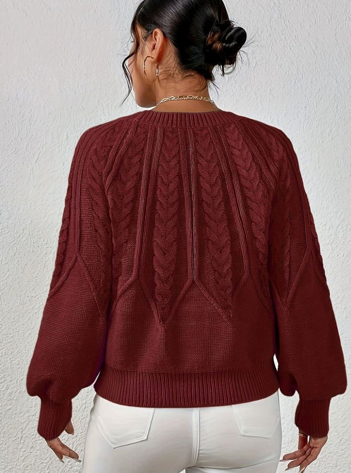 Women's Relaxed Cable-Knit Lantern-Sleeve Sweater