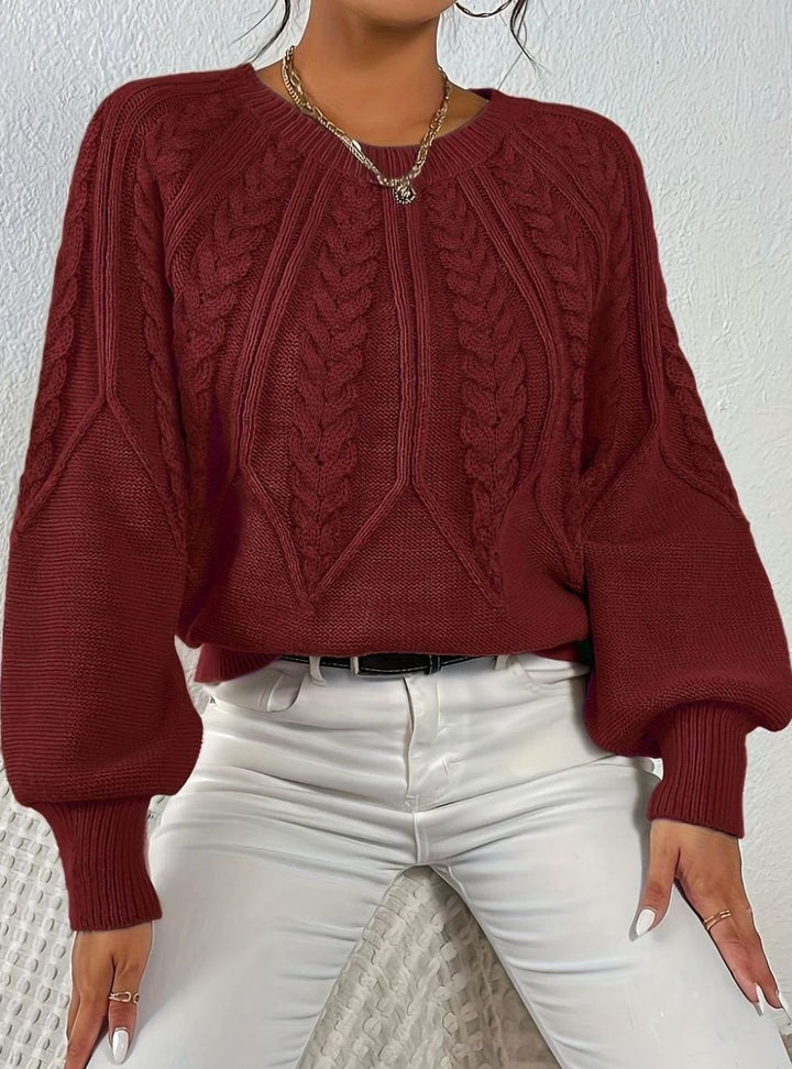 Women's Relaxed Cable-Knit Lantern-Sleeve Sweater