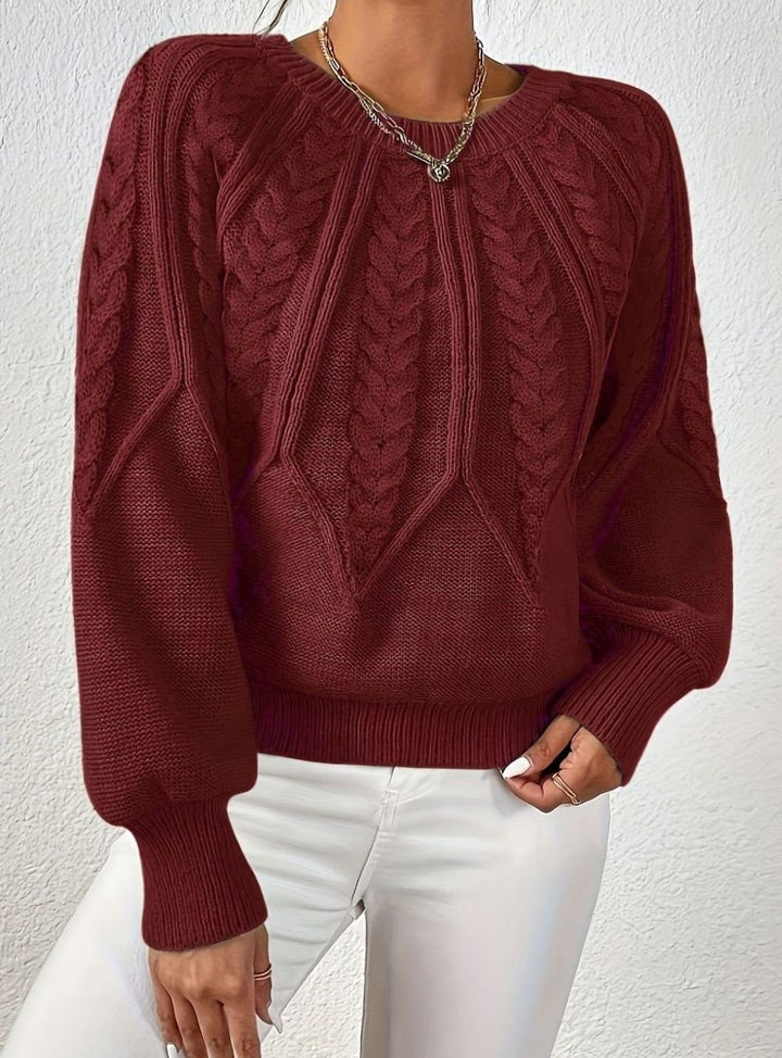 Women's Relaxed Cable-Knit Lantern-Sleeve Sweater