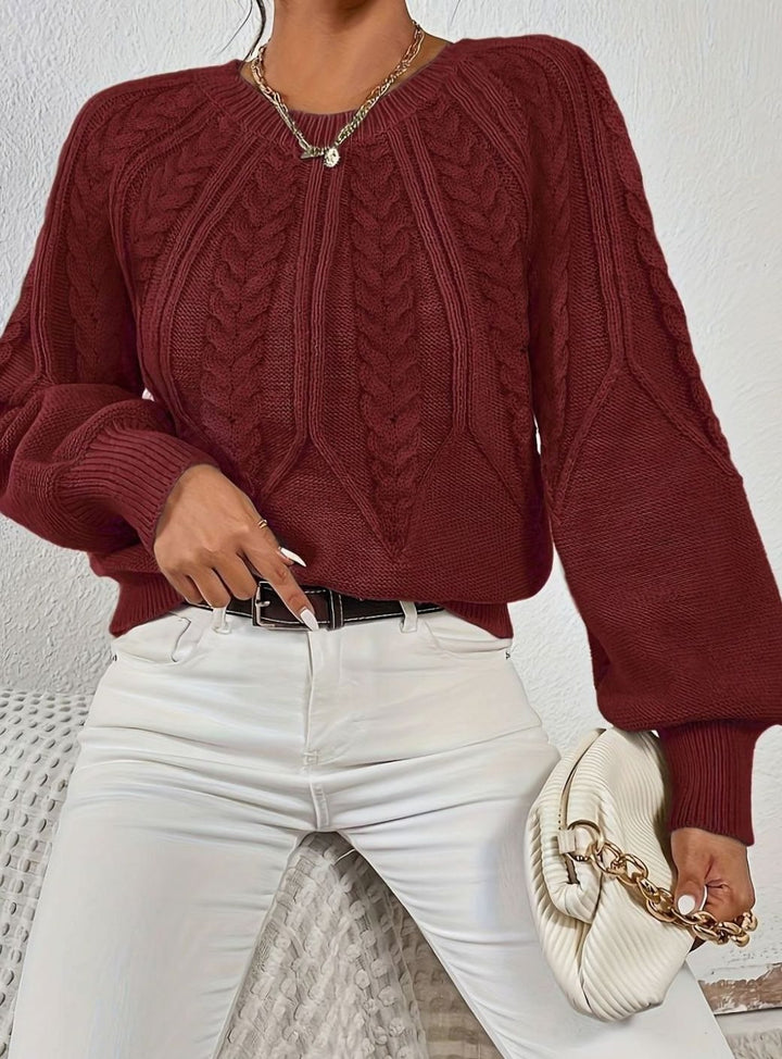 Women's Relaxed Cable-Knit Lantern-Sleeve Sweater