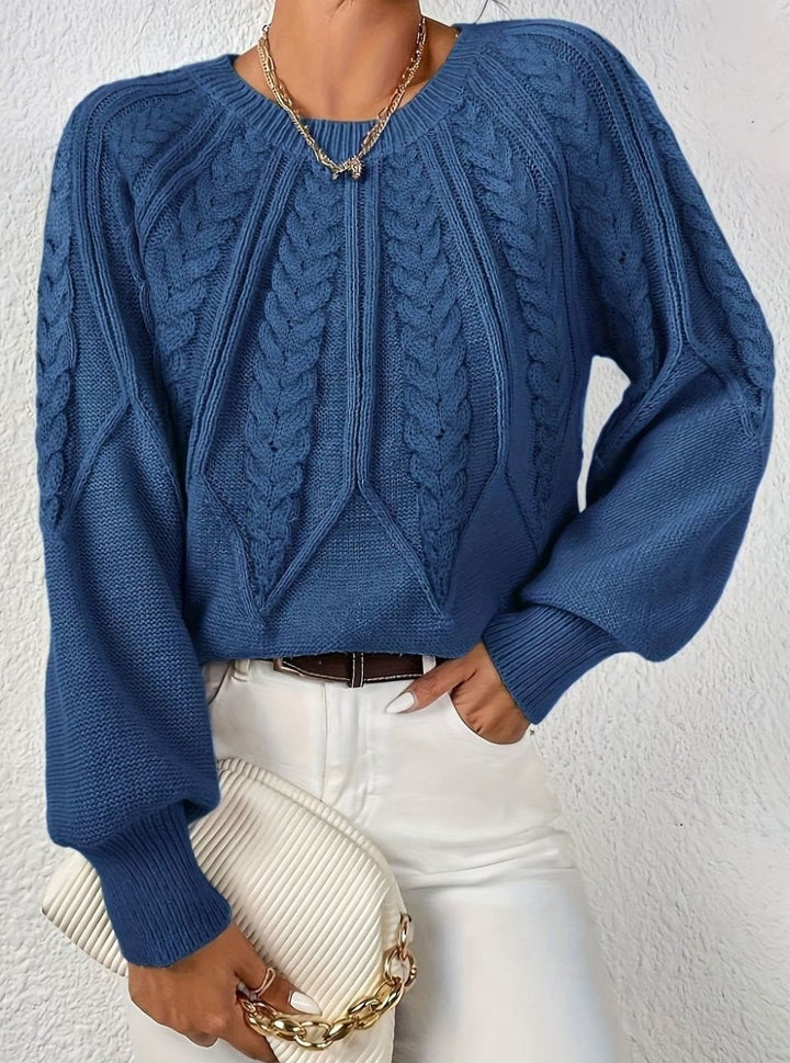 Women's Relaxed Cable-Knit Lantern-Sleeve Sweater