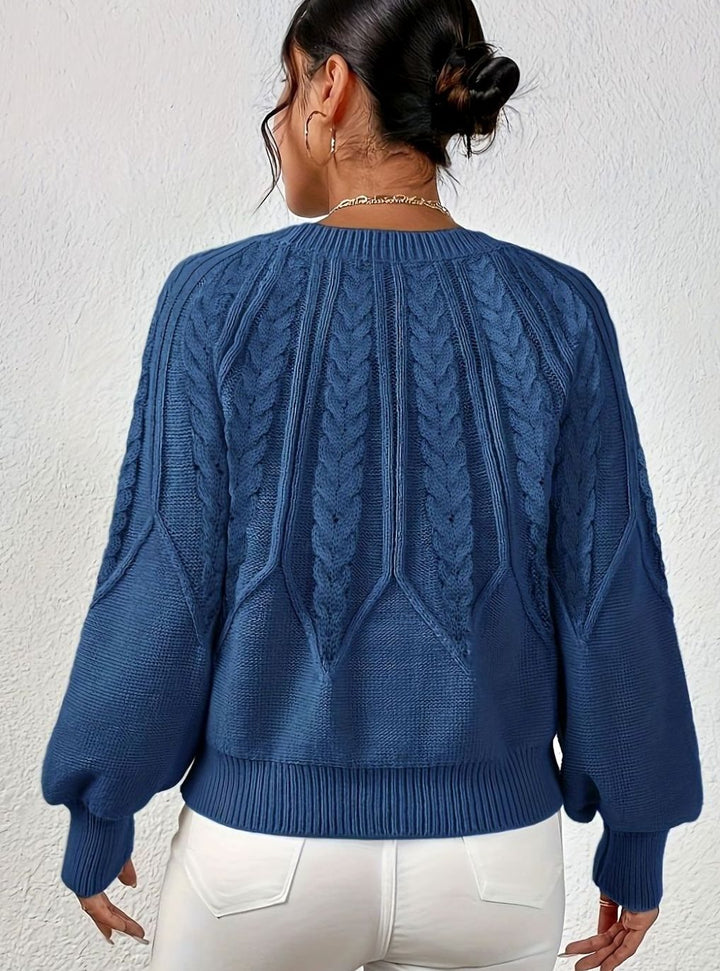 Women's Relaxed Cable-Knit Lantern-Sleeve Sweater