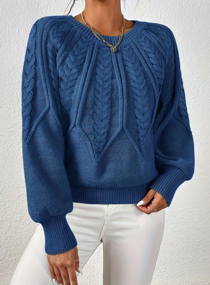 Women's Relaxed Cable-Knit Lantern-Sleeve Sweater