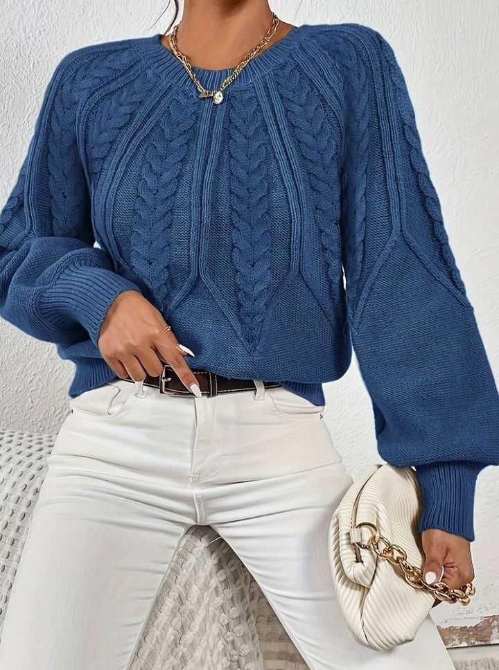 Women's Relaxed Cable-Knit Lantern-Sleeve Sweater