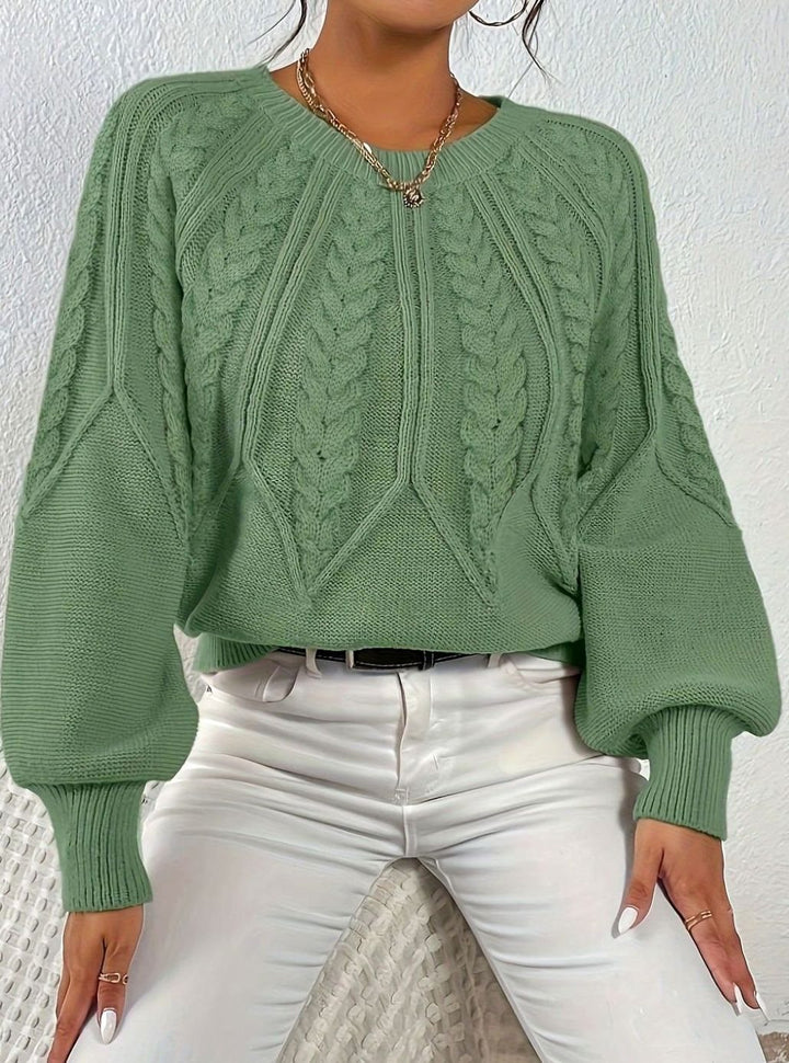 Women's Relaxed Cable-Knit Lantern-Sleeve Sweater
