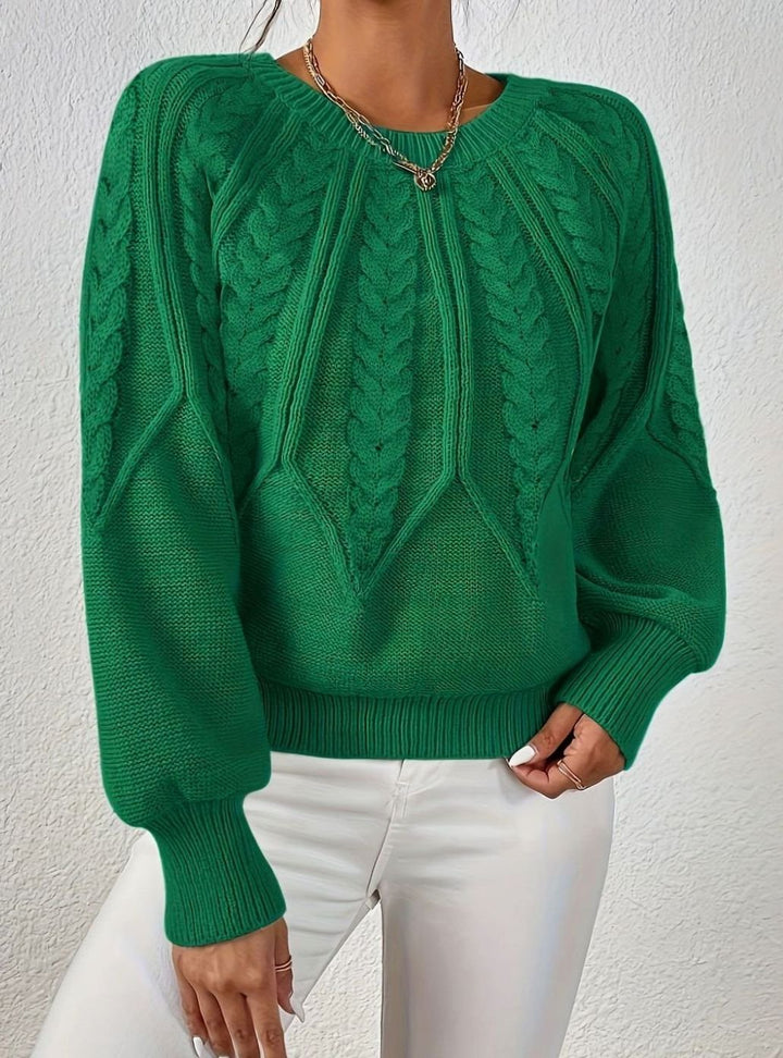 Women's Relaxed Cable-Knit Lantern-Sleeve Sweater