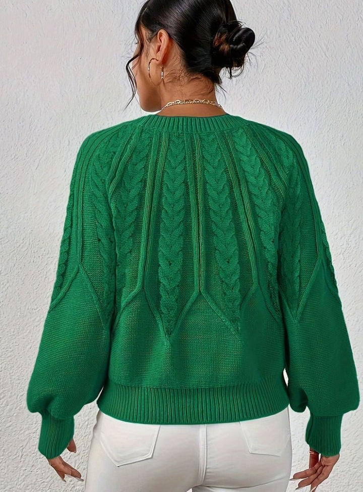 Women's Relaxed Cable-Knit Lantern-Sleeve Sweater