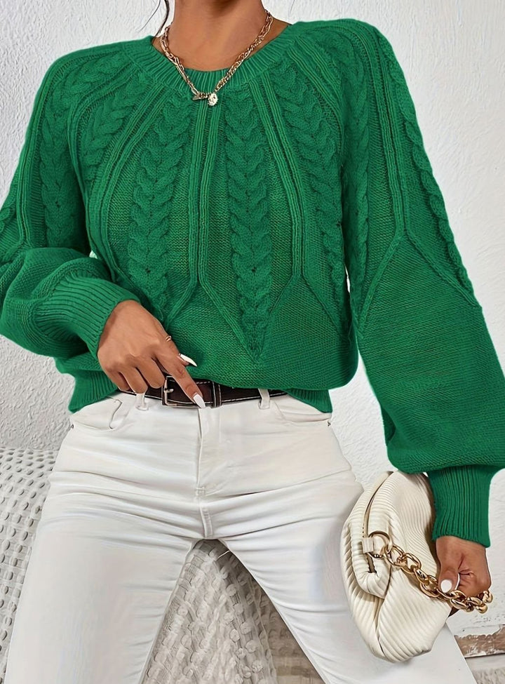 Women's Relaxed Cable-Knit Lantern-Sleeve Sweater