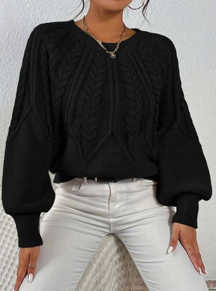 Women's Relaxed Cable-Knit Lantern-Sleeve Sweater