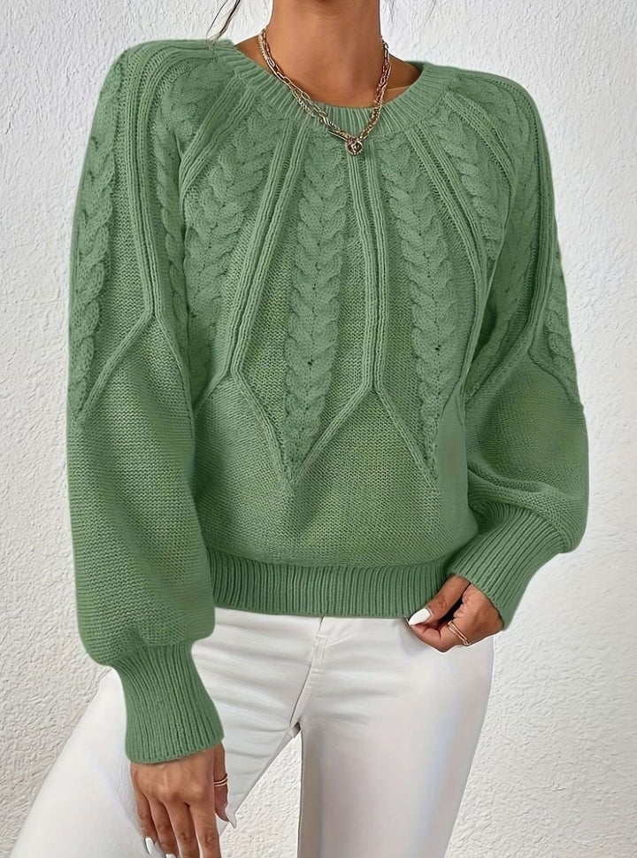 Women's Relaxed Cable-Knit Lantern-Sleeve Sweater