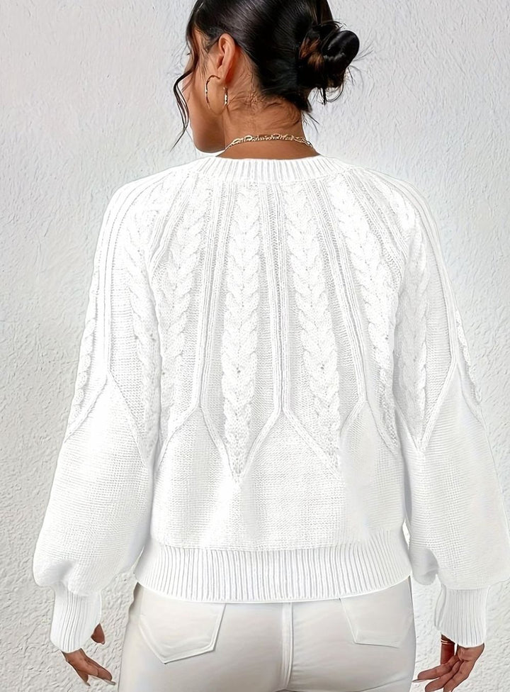 Women's Relaxed Cable-Knit Lantern-Sleeve Sweater