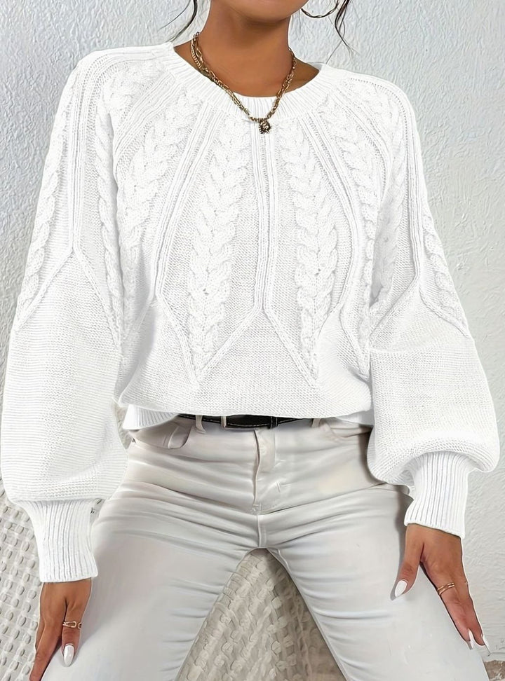 Women's Relaxed Cable-Knit Lantern-Sleeve Sweater
