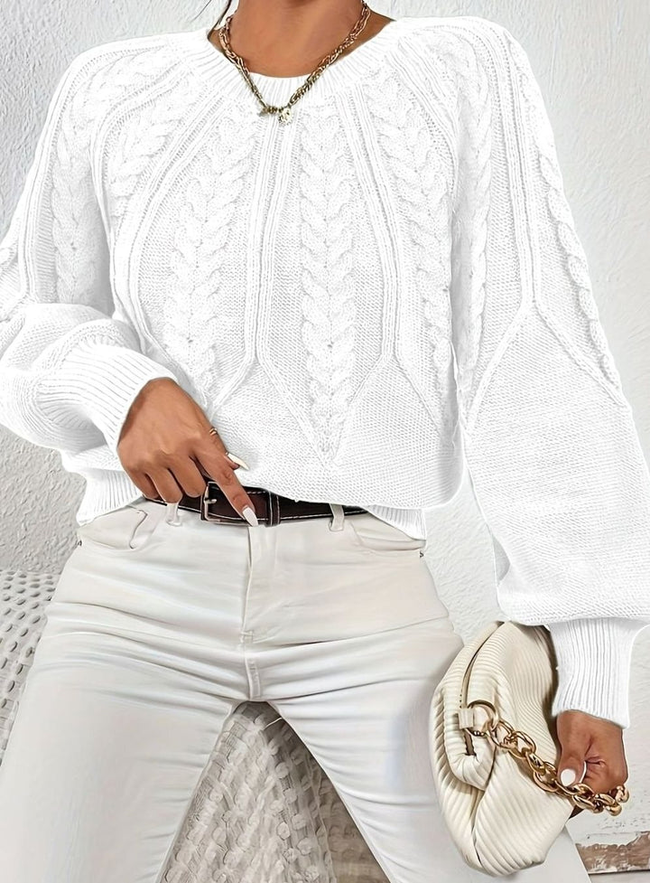 Women's Relaxed Cable-Knit Lantern-Sleeve Sweater