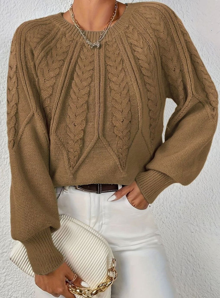 Women's Relaxed Cable-Knit Lantern-Sleeve Sweater