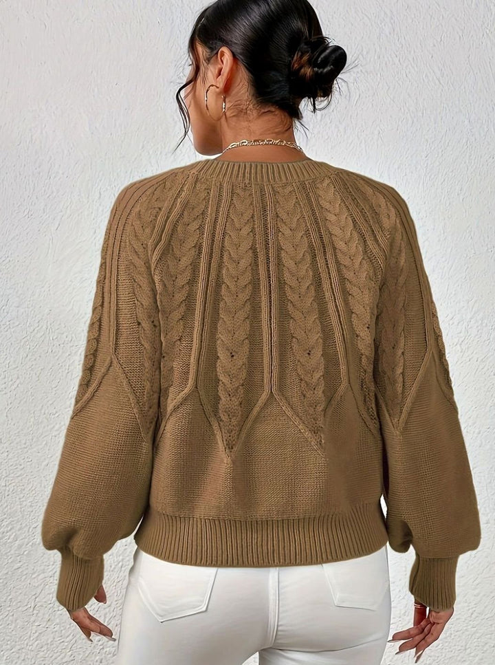 Women's Relaxed Cable-Knit Lantern-Sleeve Sweater