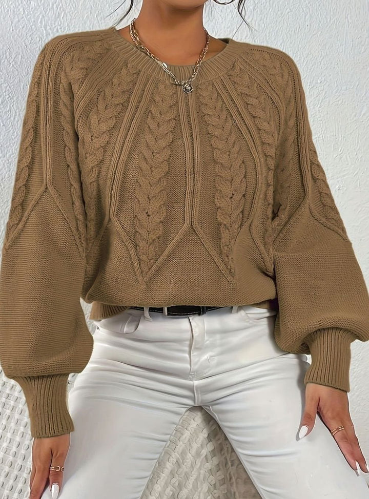Women's Relaxed Cable-Knit Lantern-Sleeve Sweater