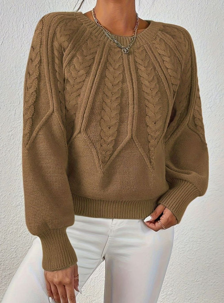 Women's Relaxed Cable-Knit Lantern-Sleeve Sweater