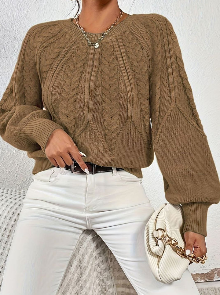Women's Relaxed Cable-Knit Lantern-Sleeve Sweater