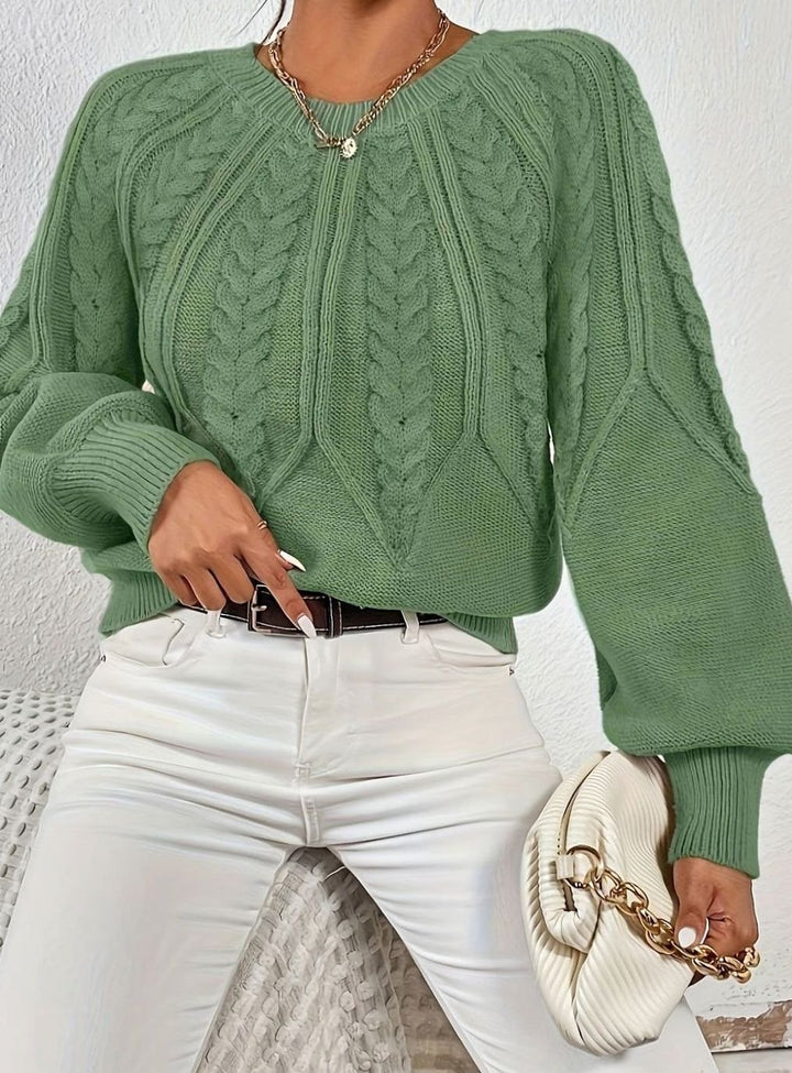 Women's Relaxed Cable-Knit Lantern-Sleeve Sweater