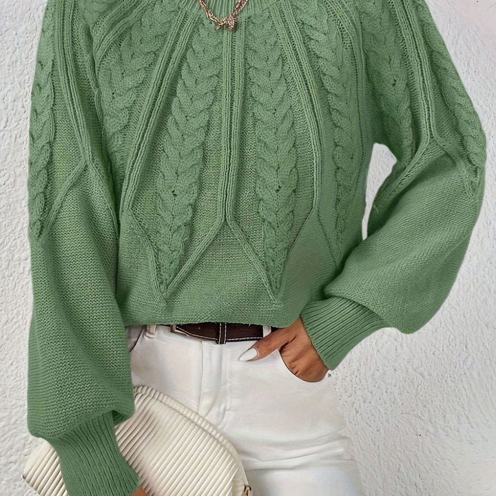 Women's Relaxed Cable-Knit Lantern-Sleeve Sweater - Matcha