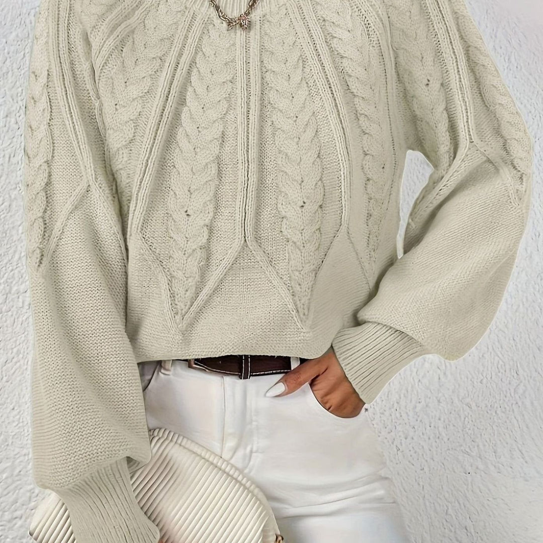 Women's Relaxed Cable-Knit Lantern-Sleeve Sweater - Beige