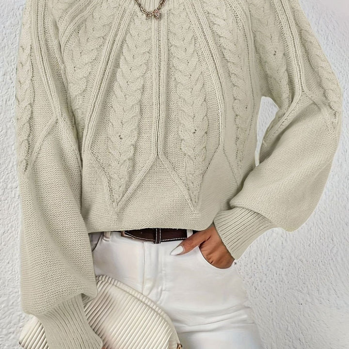 Women's Relaxed Cable-Knit Lantern-Sleeve Sweater - Beige