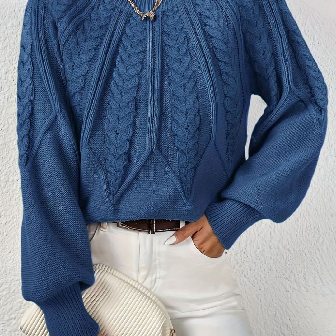 Women's Relaxed Cable-Knit Lantern-Sleeve Sweater - Navy