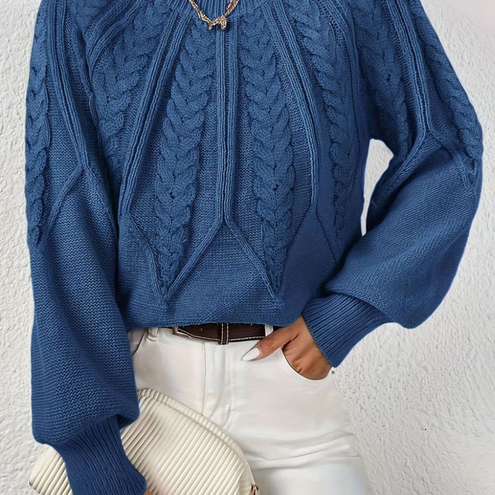 Women's Relaxed Cable-Knit Lantern-Sleeve Sweater - Navy