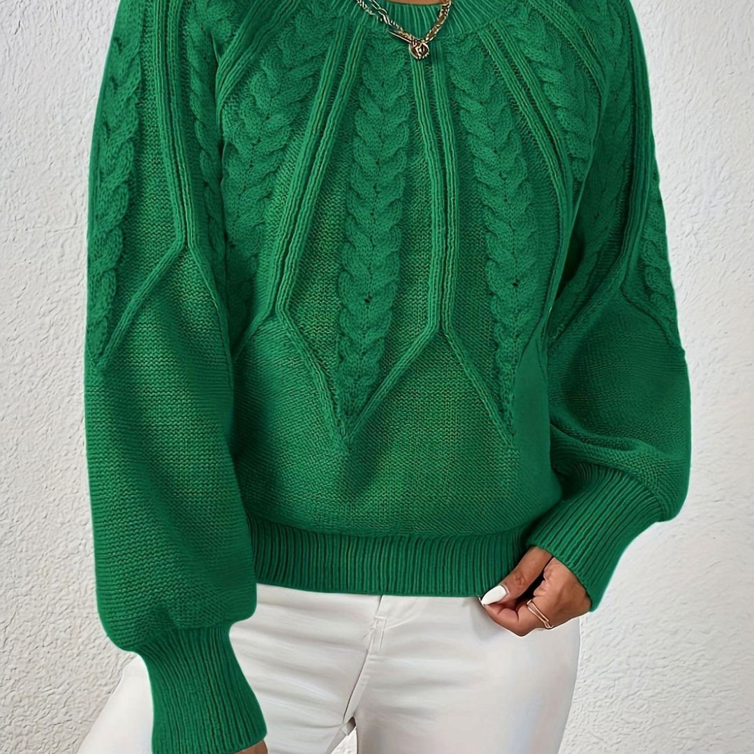 Women's Relaxed Cable-Knit Lantern-Sleeve Sweater - Green