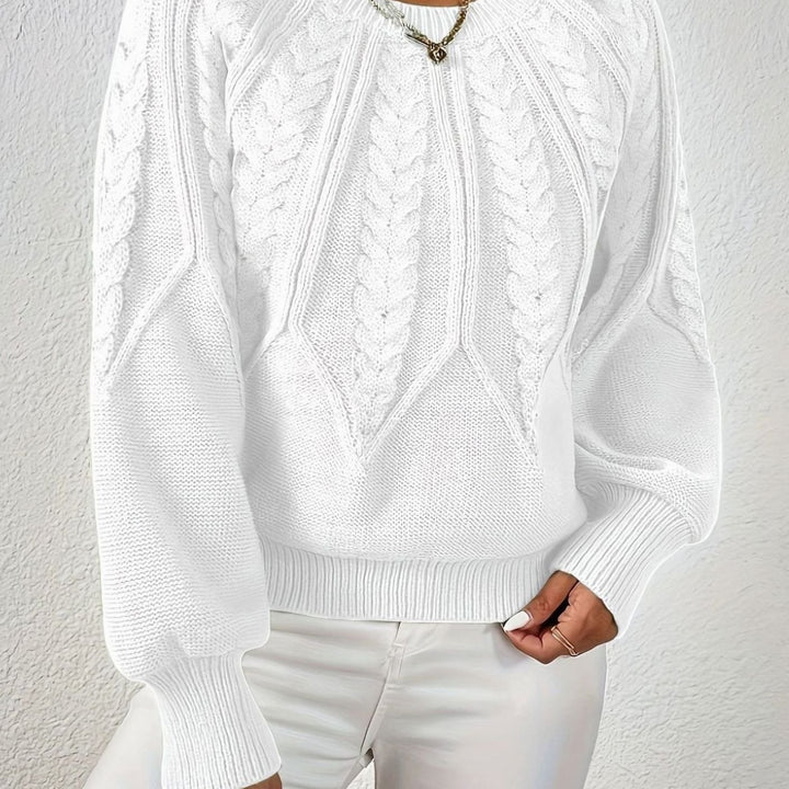 Women's Relaxed Cable-Knit Lantern-Sleeve Sweater - White