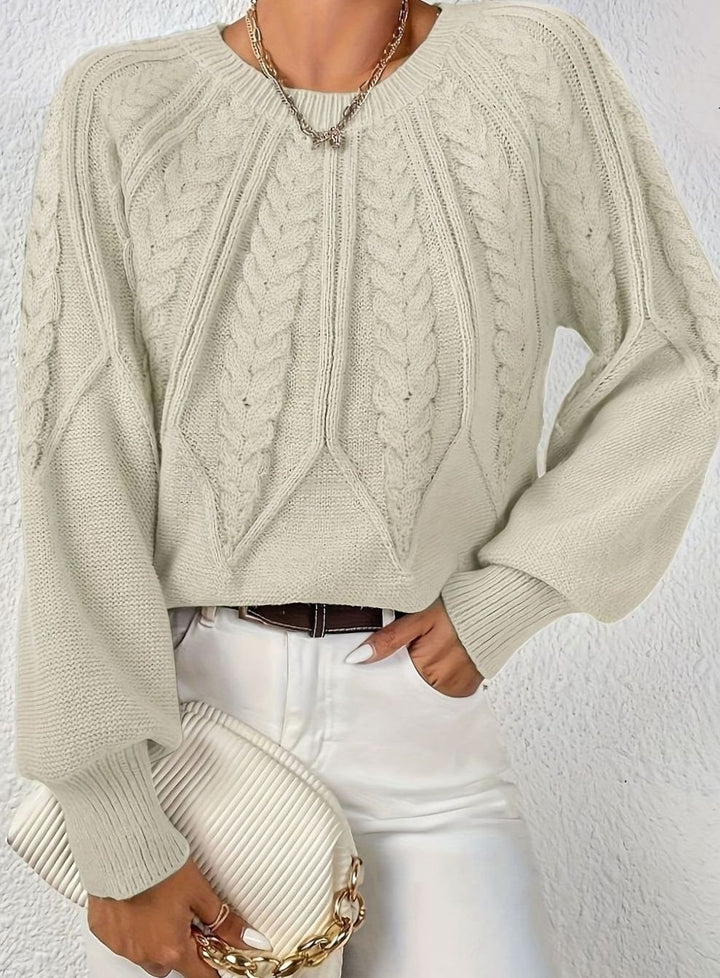 Women's Relaxed Cable-Knit Lantern-Sleeve Sweater