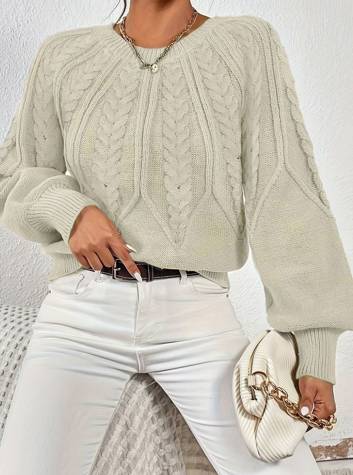Women's Relaxed Cable-Knit Lantern-Sleeve Sweater