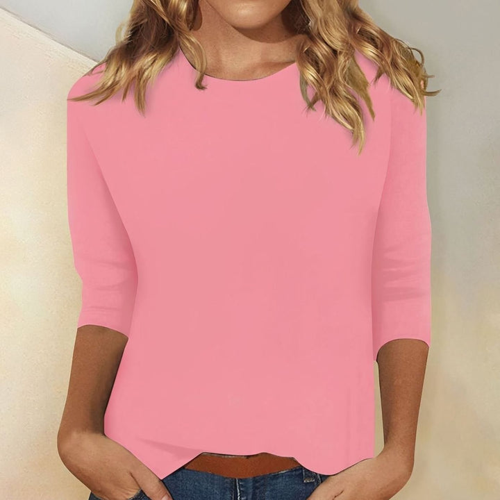 Women's Relaxed-Fit 3/4 Sleeve Crew Neck Casual Top - Pink
