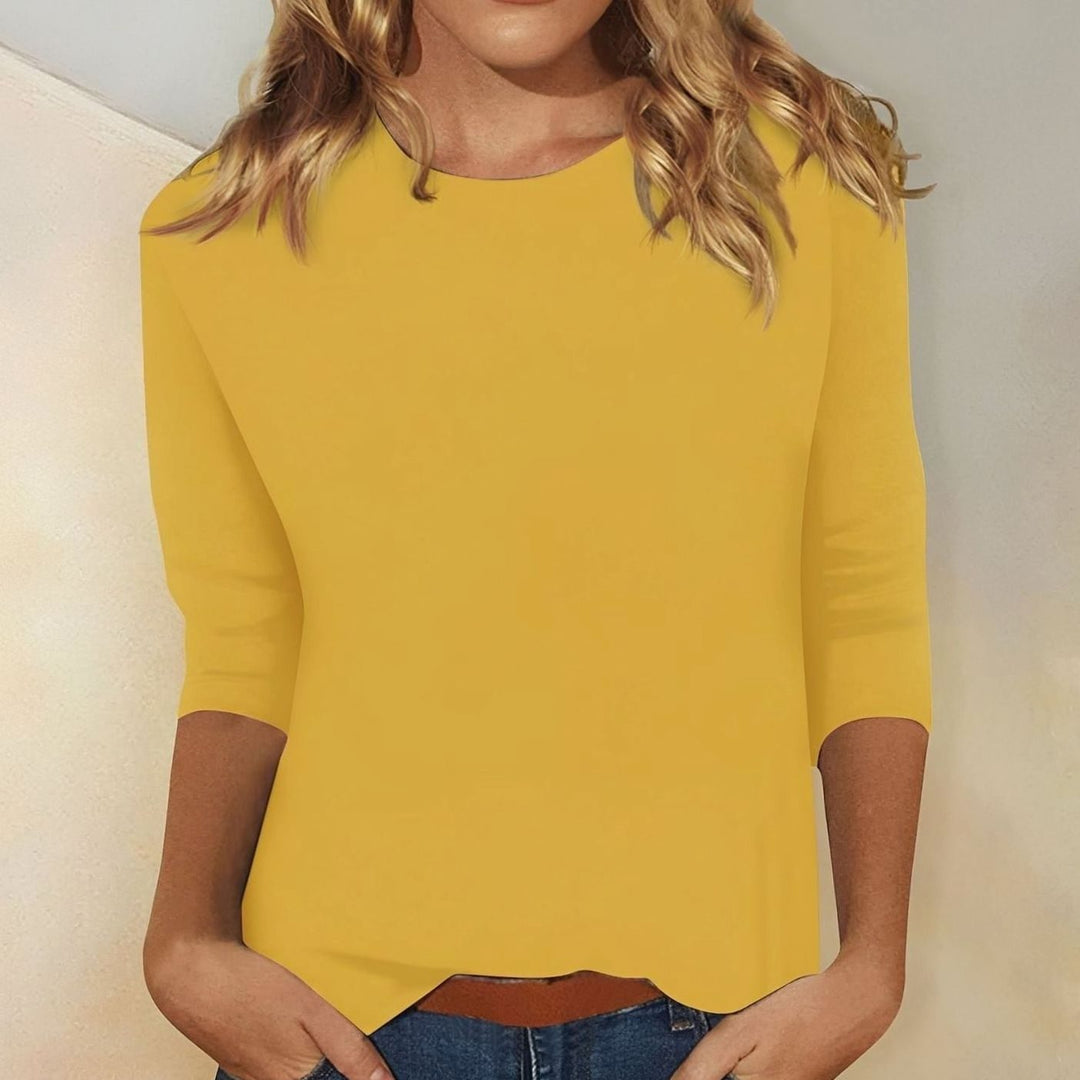 Women's Relaxed-Fit 3/4 Sleeve Crew Neck Casual Top - Yellow