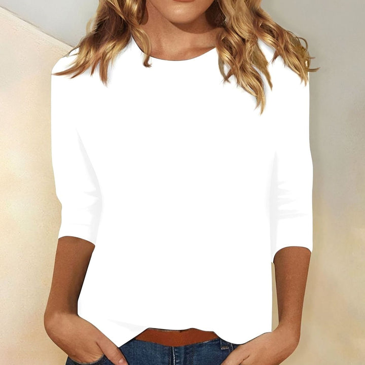 Women's Relaxed-Fit 3/4 Sleeve Crew Neck Casual Top - White