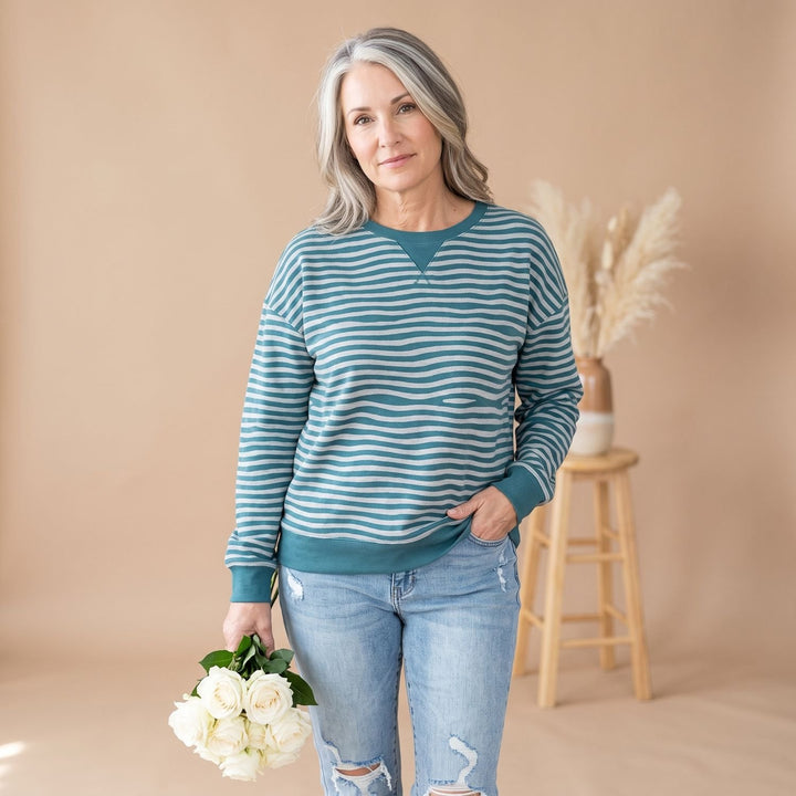 Women's Relaxed-Fit Abstract Print Long-Sleeve Sweater - Blue