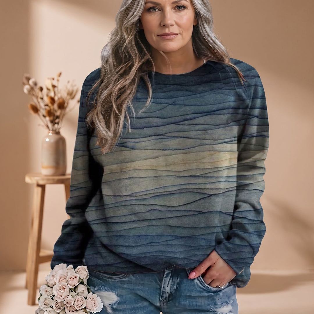 Women's Relaxed-Fit Abstract Print Long-Sleeve Sweater - Dark Blue