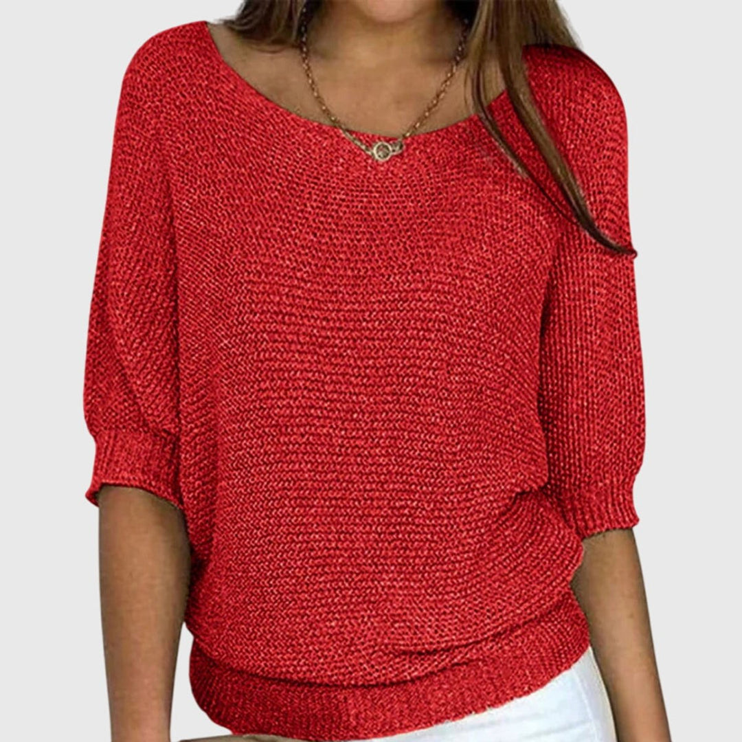 Women's Relaxed-Fit Batwing-Sleeve Knit Pullover Sweater - Red