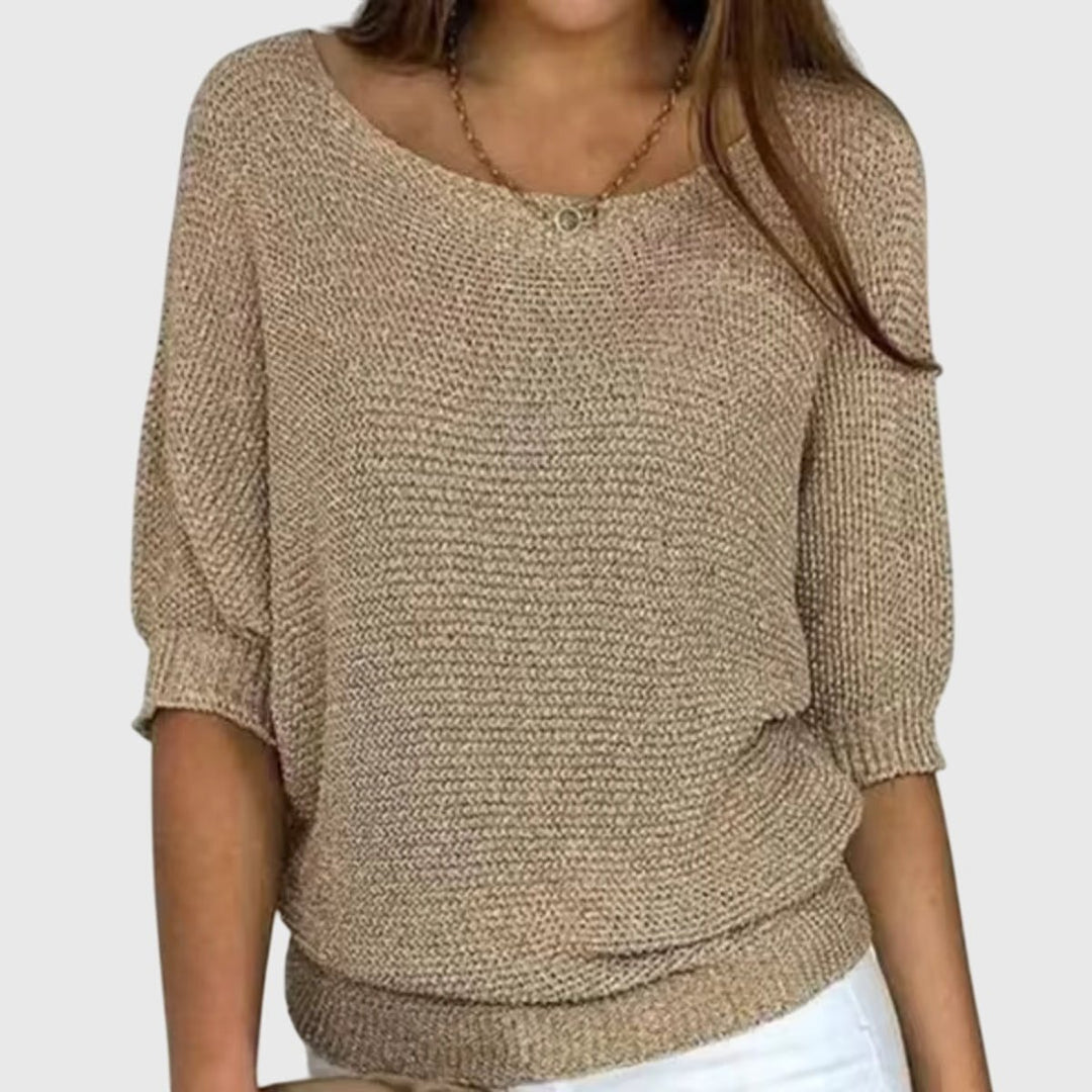 Women's Relaxed-Fit Batwing-Sleeve Knit Pullover Sweater - Beige