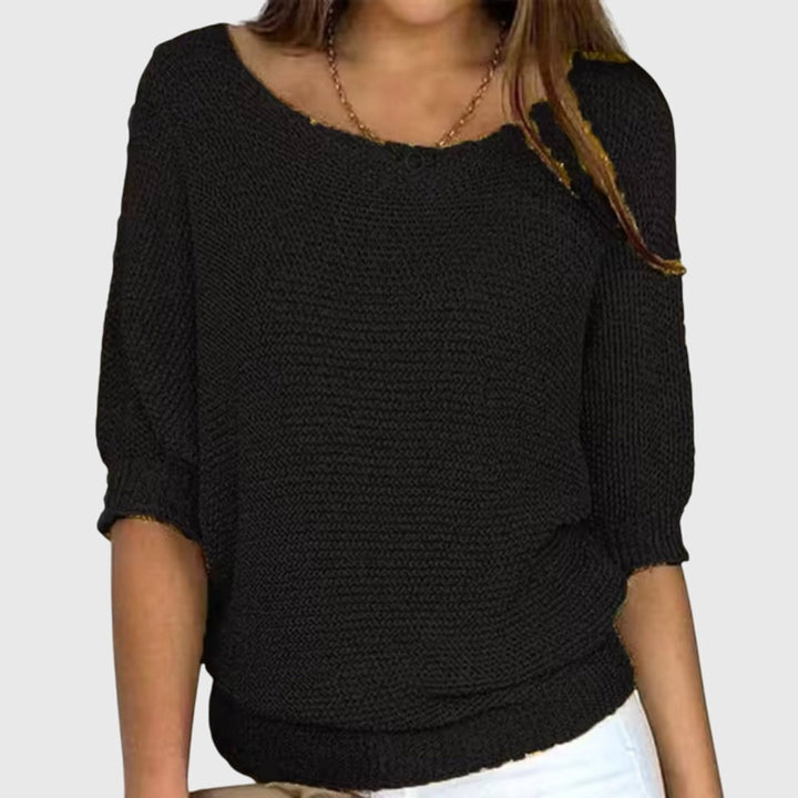 Women's Relaxed-Fit Batwing-Sleeve Knit Pullover Sweater - Black