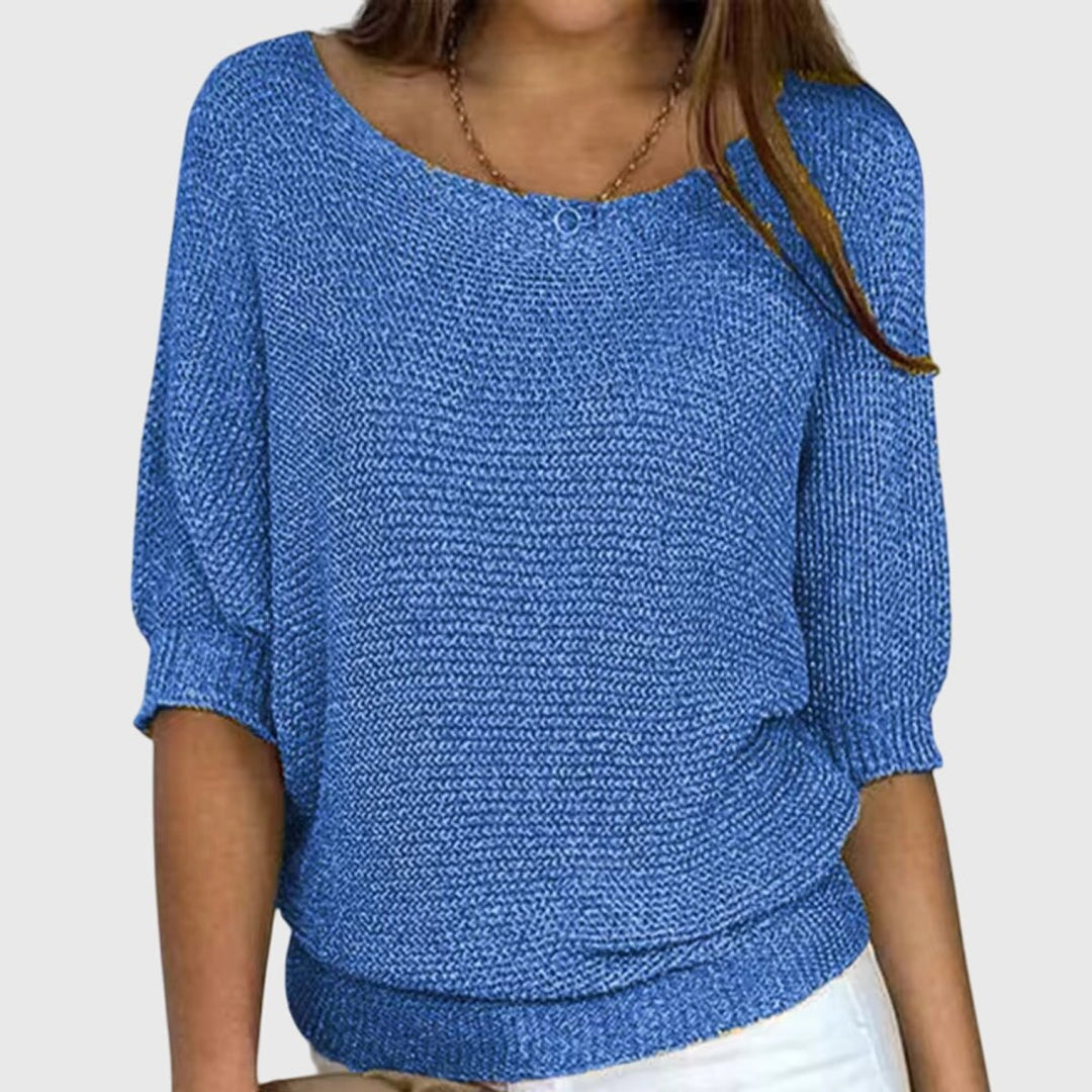 Women's Relaxed-Fit Batwing-Sleeve Knit Pullover Sweater - Blue