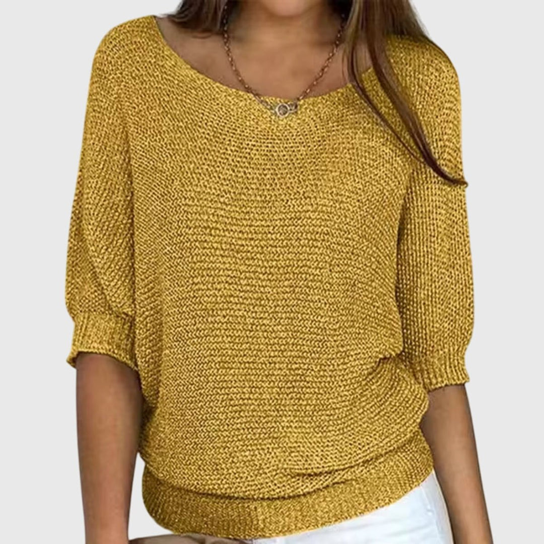 Women's Relaxed-Fit Batwing-Sleeve Knit Pullover Sweater - Yellow