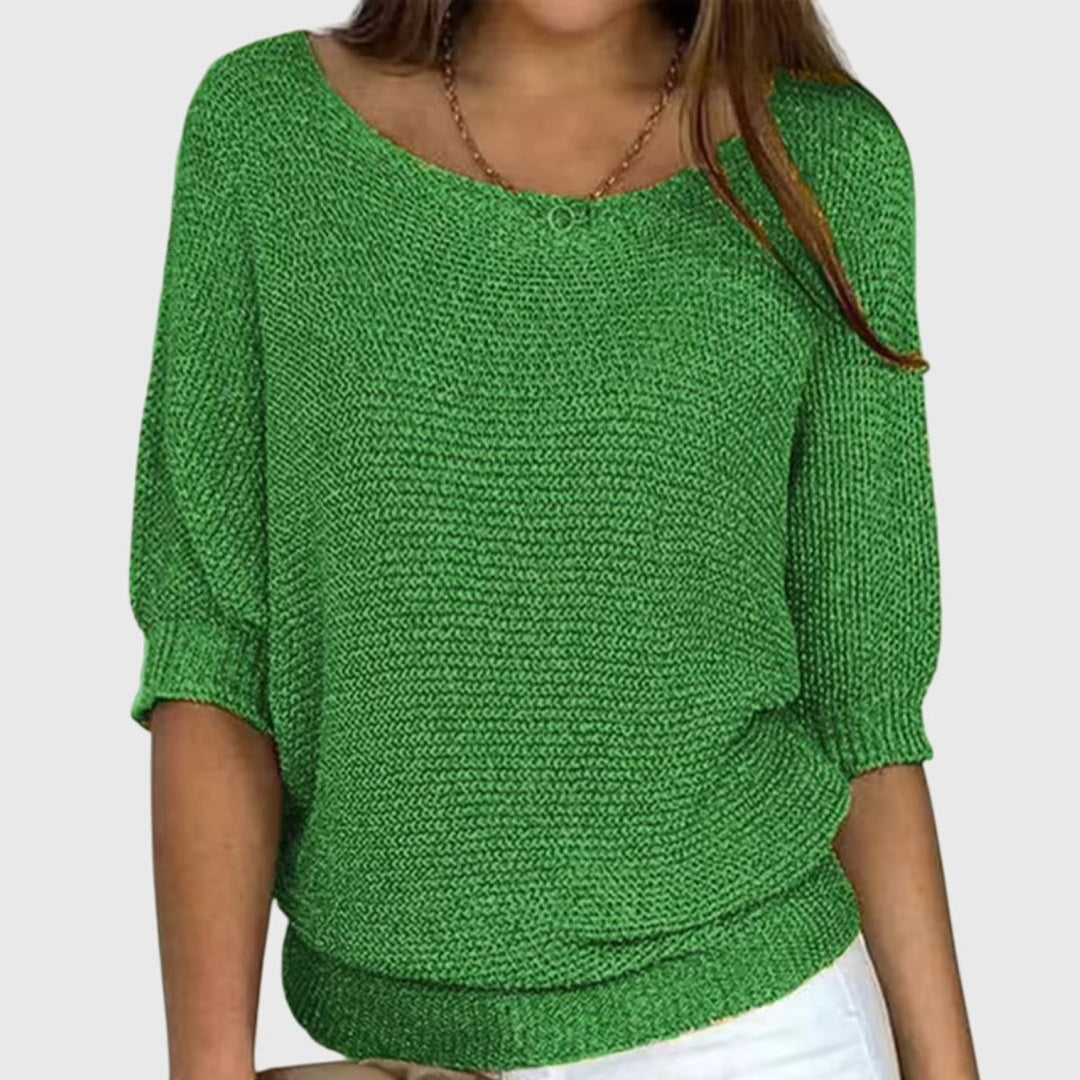 Women's Relaxed-Fit Batwing-Sleeve Knit Pullover Sweater - Green