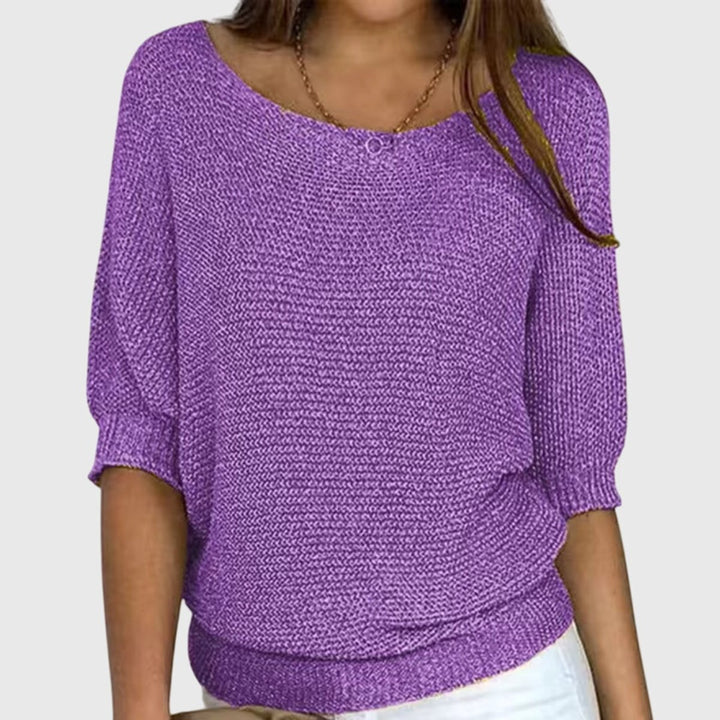 Women's Relaxed-Fit Batwing-Sleeve Knit Pullover Sweater - Purple