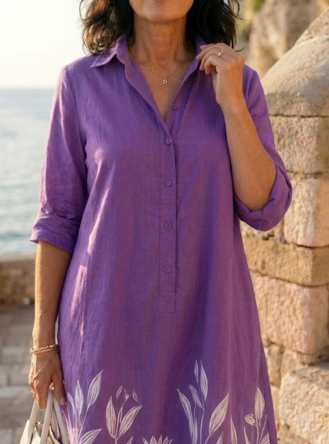 Women's Relaxed-Fit Botanical Print Collared Shirt Dress