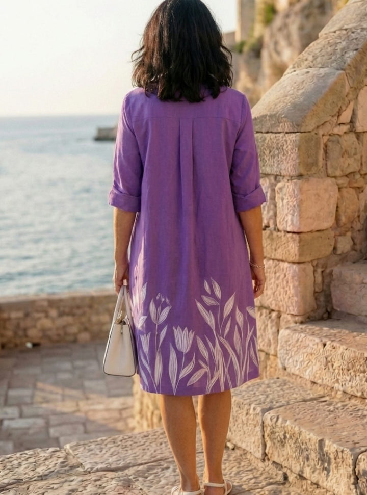 Women's Relaxed-Fit Botanical Print Collared Shirt Dress